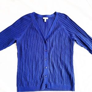 Talbots Blue Cable Knit Cardigan (100% Cotton)